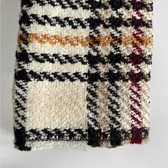 NWT! V. Fraas Cashmink Infinity Scarf. Houndstooth & Plaid. Ivory - Picture 3 of 3